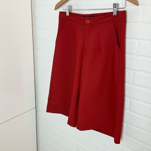 Zara Culotte Trousers Cropped Red Brick Cinnamon Wide leg Slash Pockets M - Picture 9 of 11